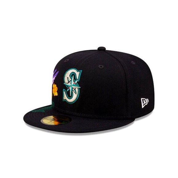 NWT [NEW ERA] Seattle Mariners RARE Blooming Fitted Hat Black w/ floral Sz 7 5/8 - Picture 3 of 5